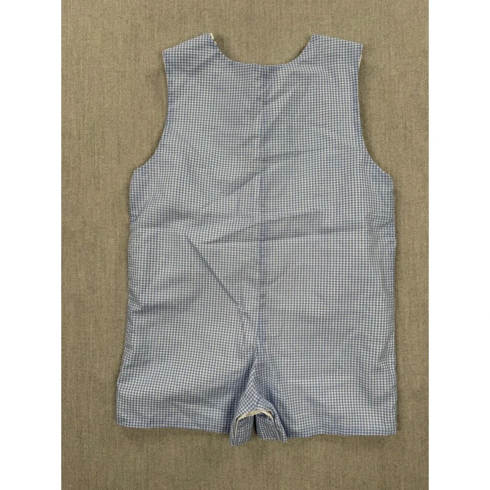 Zuli Kids Baby Boy 1st Birthday Farm Animal Gingham Jon Jon Romper‎ Blue 18M